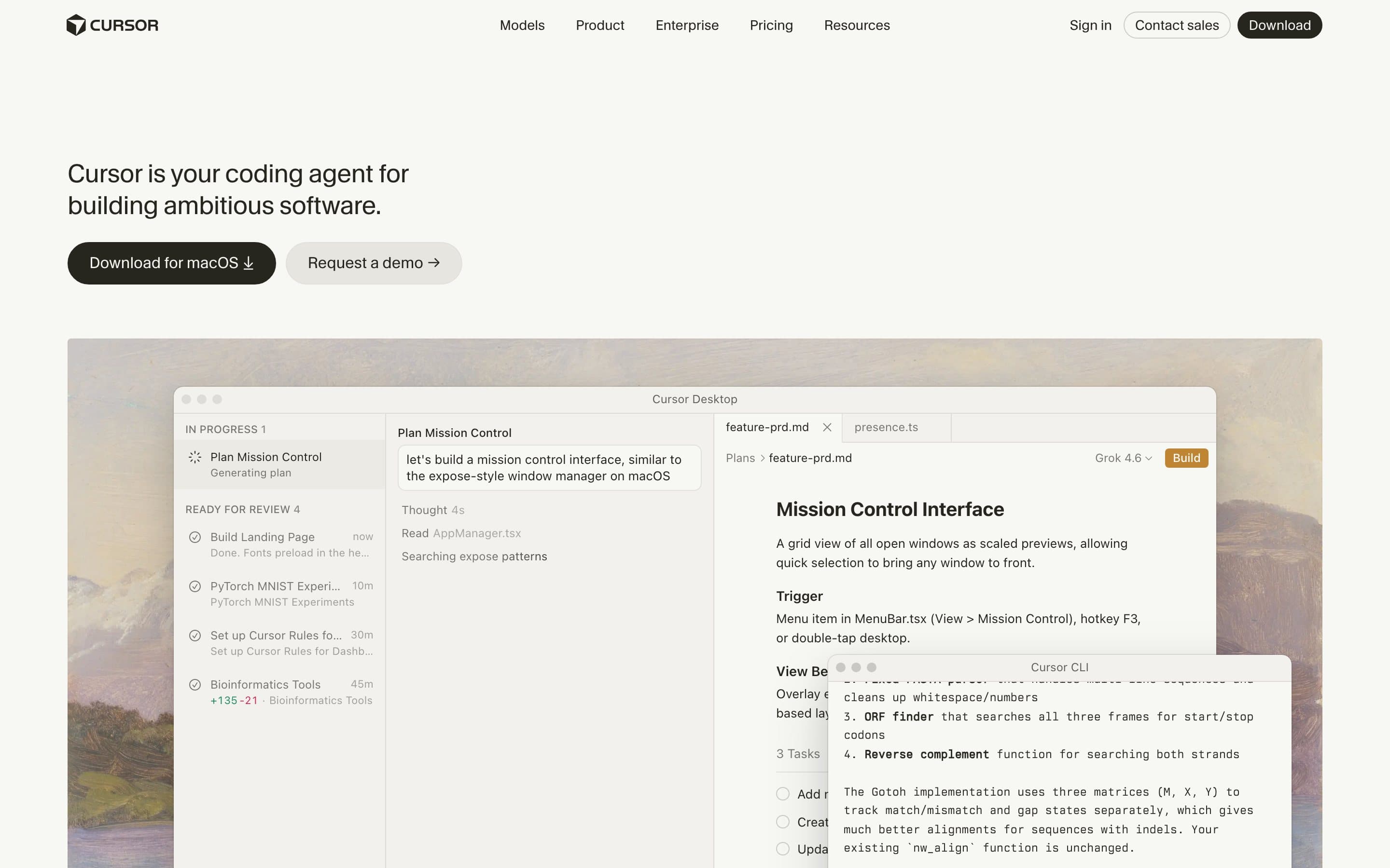 The Cursor homepage