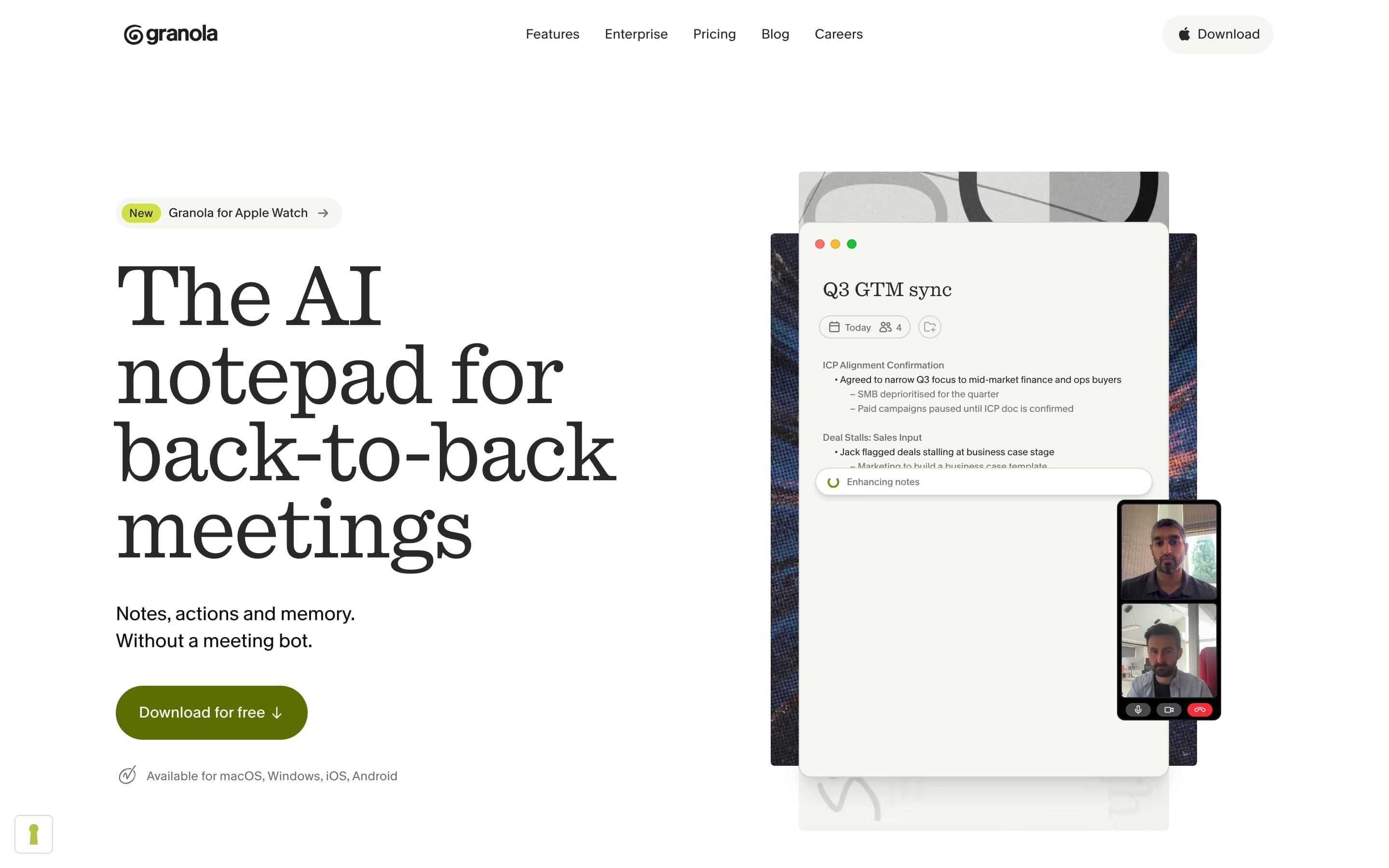 The Granola homepage