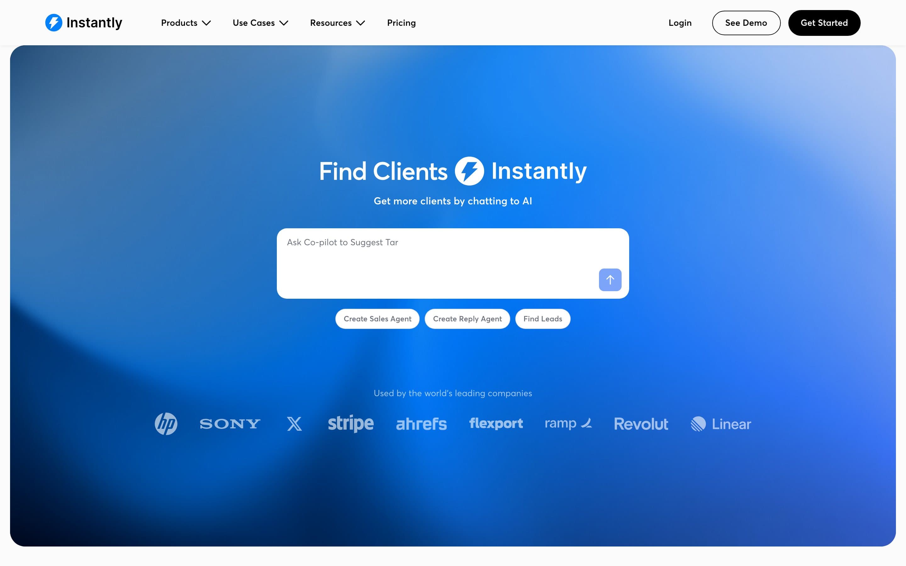 The Instantly homepage